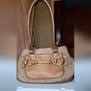 Leather & Suede Handbag Multi Compartments Gold Tone Hardware Cole Haan Y2K VTG